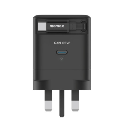 Momax 1-Charge+ 1-Port GaN 65W Charger With Built-In USB-C Cable
