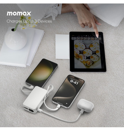 Momax 1-Power Vital+ 10000mAH Battery Pack with Dual Built in USB-C Cable