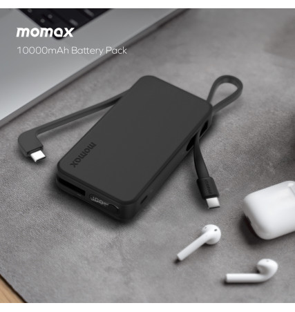 Momax 1-Power Vital+ 10000mAH Battery Pack with Dual Built in USB-C Cable