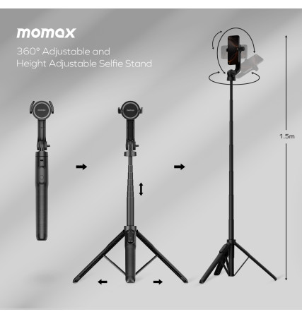 Momax 1-Snap Pole Magnetic Tripod Selfie Stick with Wireless Remote