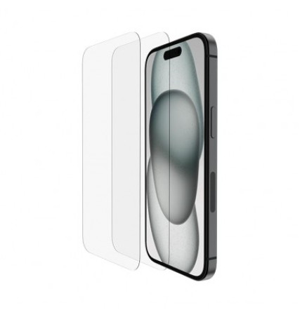 Belkin Tempered Glass Screen Protector Guard for iPhone 15 with Easy Installation Frame - 2 Pack