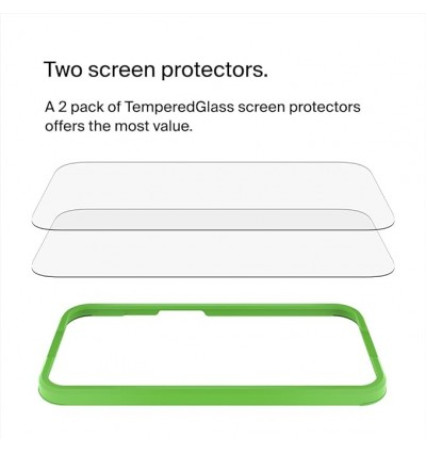 Belkin Tempered Glass Screen Protector Guard for iPhone 15 with Easy Installation Frame - 2 Pack